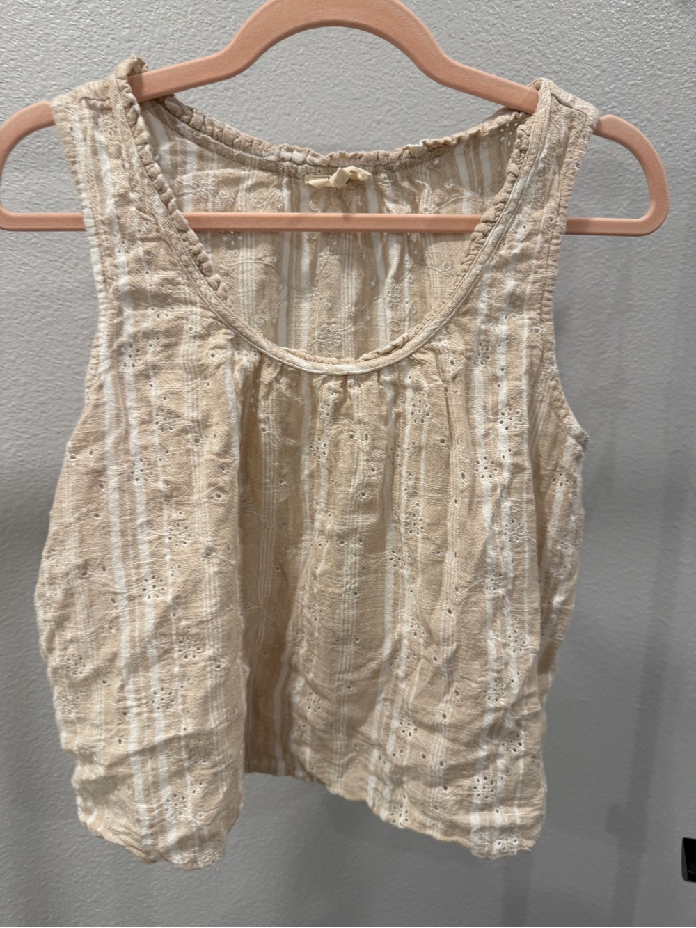 Thread & Supply Cream & White Striped Eyelet Tank Top Medium